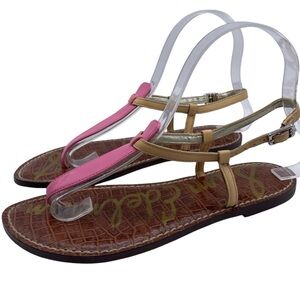 Sam Edelman Womens Shoes Gigi Sandals Sz 6 Pink Tan Leather Flat Thong Strappy